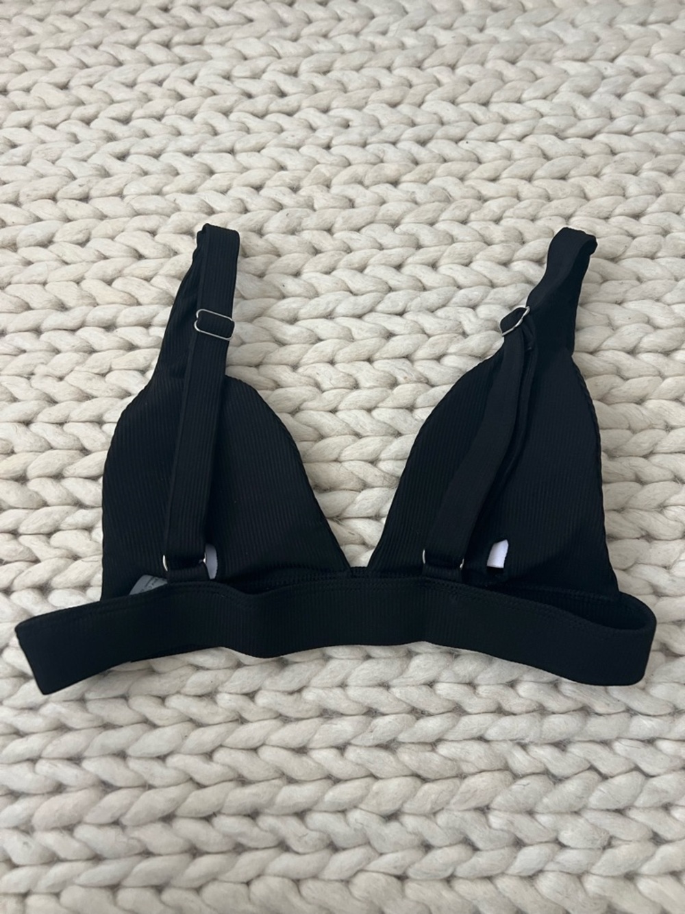 Black Ribbed Triangle Bikini top - Picture 3 of 4